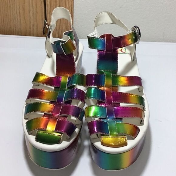 Dolls Kill Y.R.U. Chariot Chunky Platform Loafers Holographic Size 9 - Picture 2 of 10